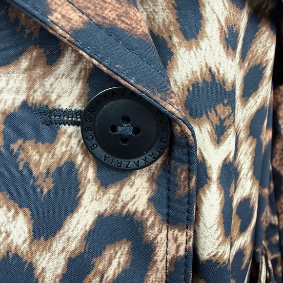 BCBGMaxazria Trench Coat Leopard Print Brown Black Medium - Picture 7 of 13